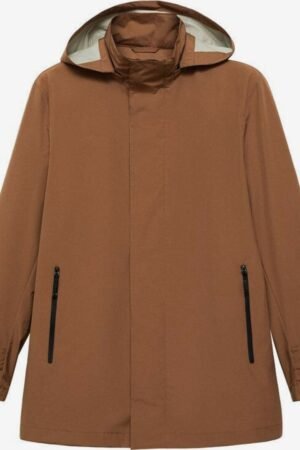 Mango Ares waterproof parka jacket in brown